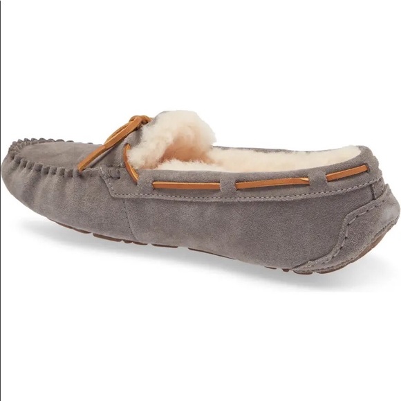 UGG DAKOTA SUEDE LEATHER SHEARLING DRIVING LOAFERS SLIPPERS GREY NIB SZ 8 - Picture 8 of 10